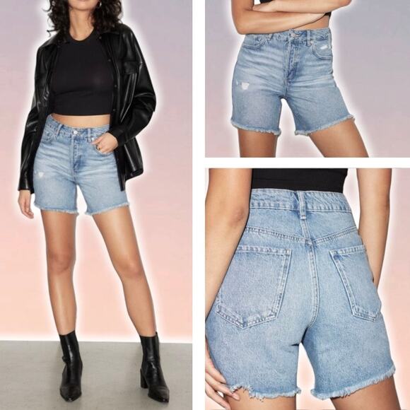 NWT DYNAMITE Renee Mid-Thigh Jean Shorts Sz 27 Blue - Picture 1 of 5